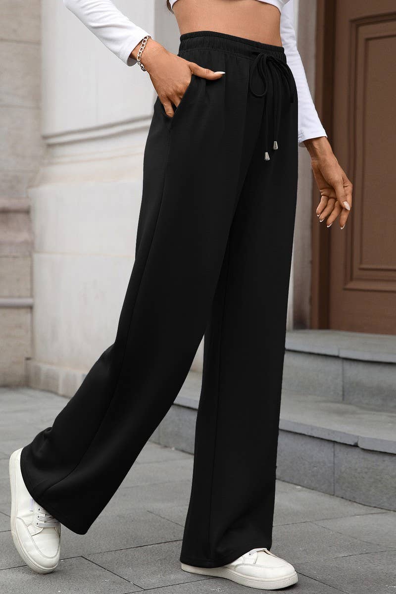 CWBLP01089_DRAWSTRING CASUAL LOOSE STRAIGHT-LEG TROUSERS