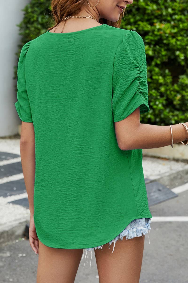 CWTBLS0349_V-Neck Short Sleeve Top