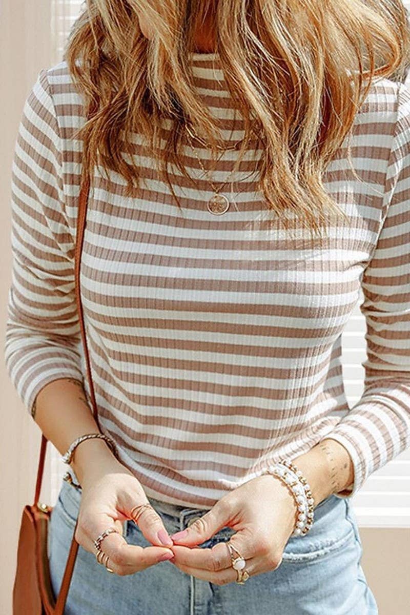 CWTTL1984_NEW STRIPED CASUAL ROUND NECK PULLOVER TOP