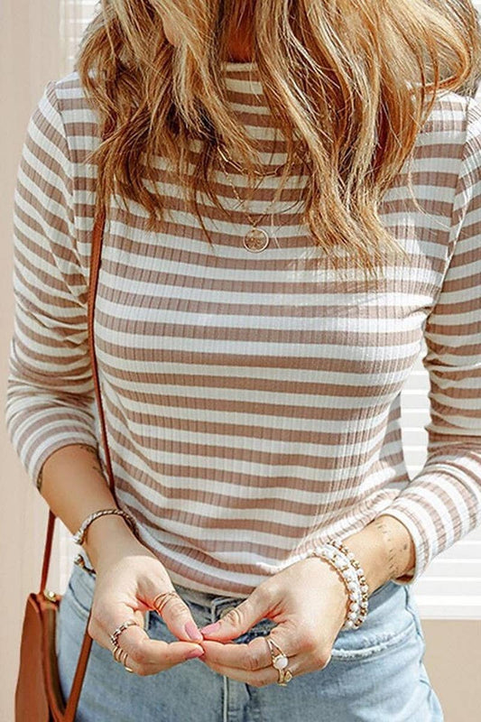CWTTL1984_NEW STRIPED CASUAL ROUND NECK PULLOVER TOP