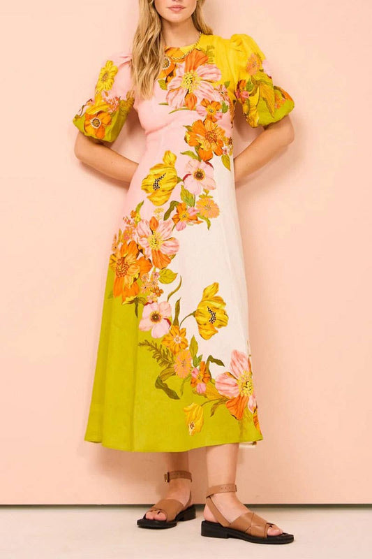 CWDMD5723_FASHIONABLE PUFF SLEEVE SLIM FIT SWING DRESS