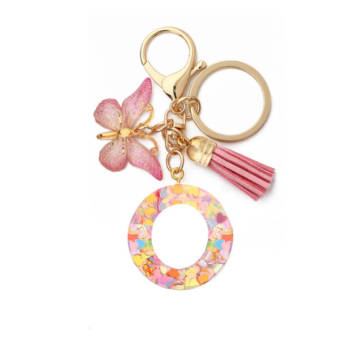 Glitter Resin Letter Butterfly Keychain