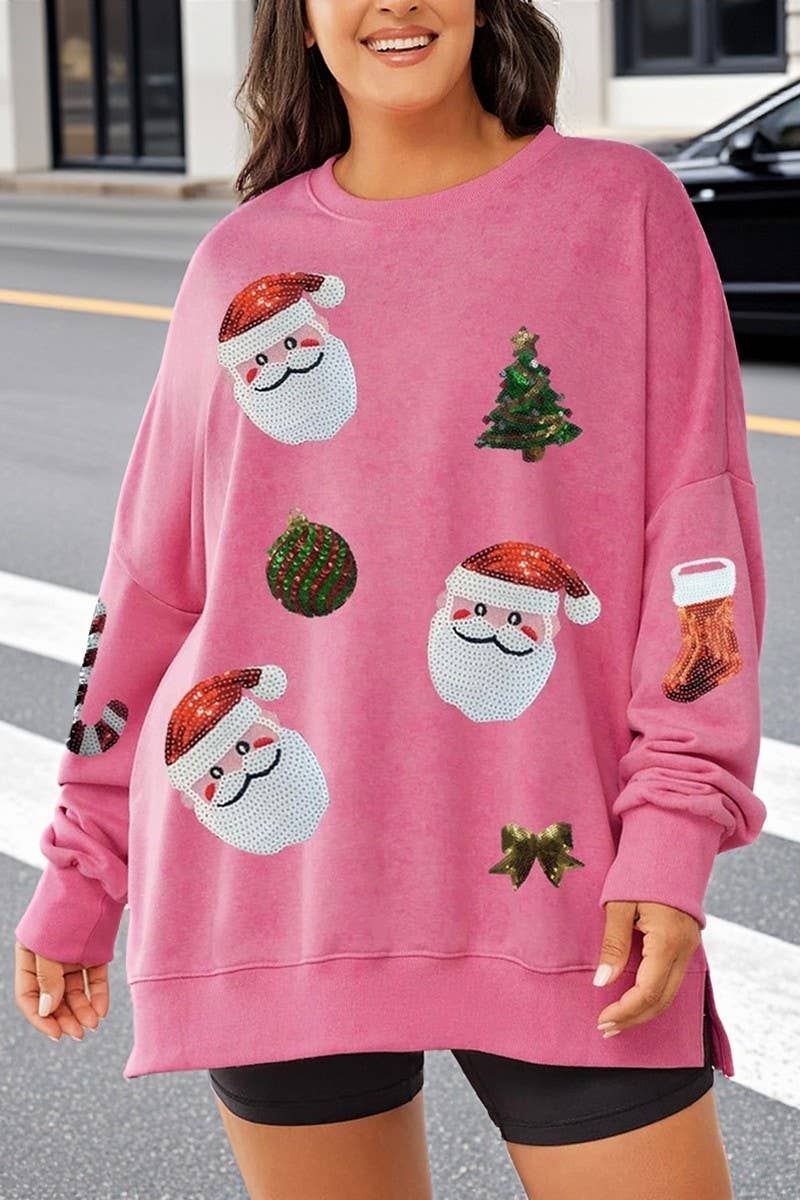 CWTBLL01232_CHRISTMAS SEQUIN LOOSE LONG SLEEVE SWEATSHIRT