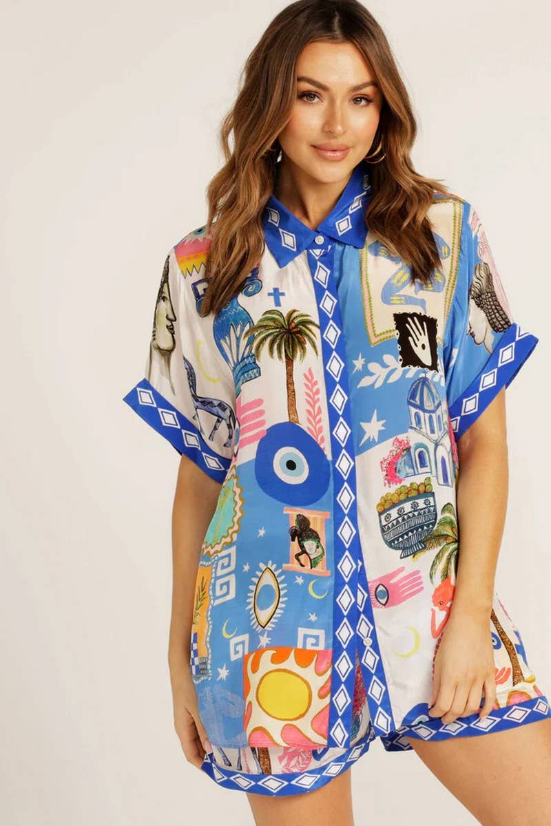 CWSTB1790_PRINTED OPEN SHIRT AND SHORTS LOUNGE SET