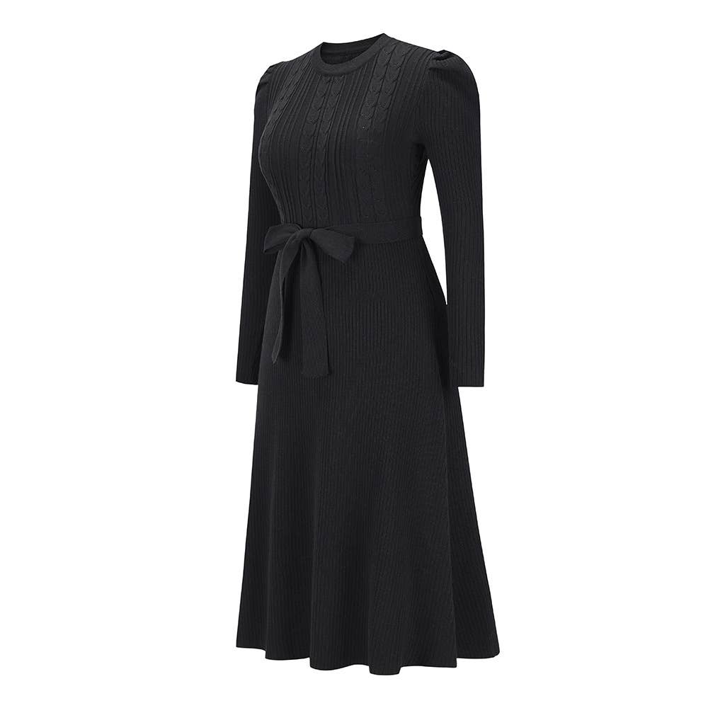 Elegant bubble long-sleeved, high-waisted dress
