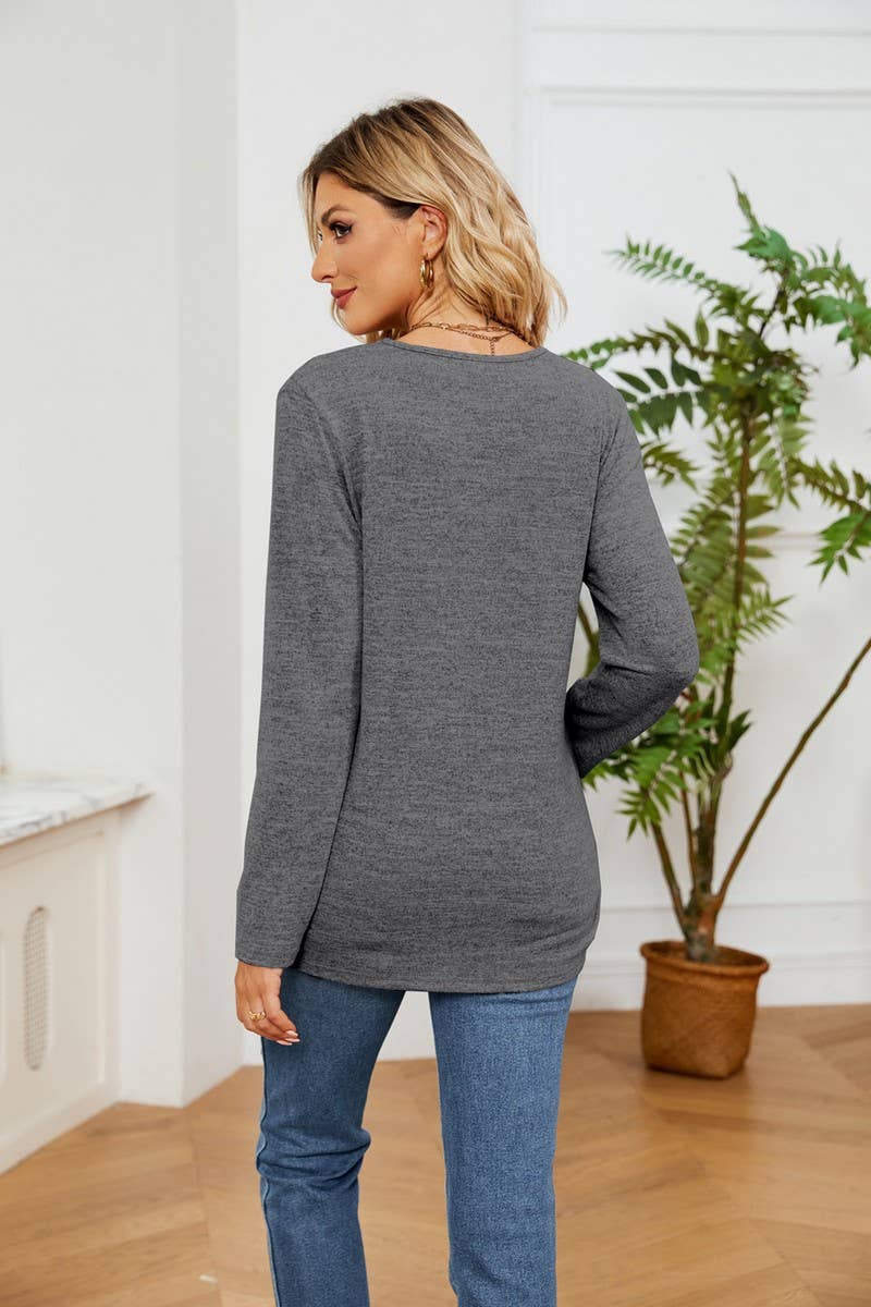CWTBLL2385_V-NECK LACE LONG-SLEEVED LOOSE PULLOVER