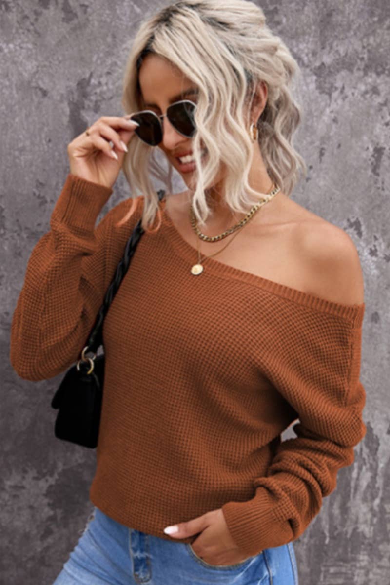 CWOSWL6676_CREW-NECK BACKLESS LONG-SLEEVED KNIT TOP
