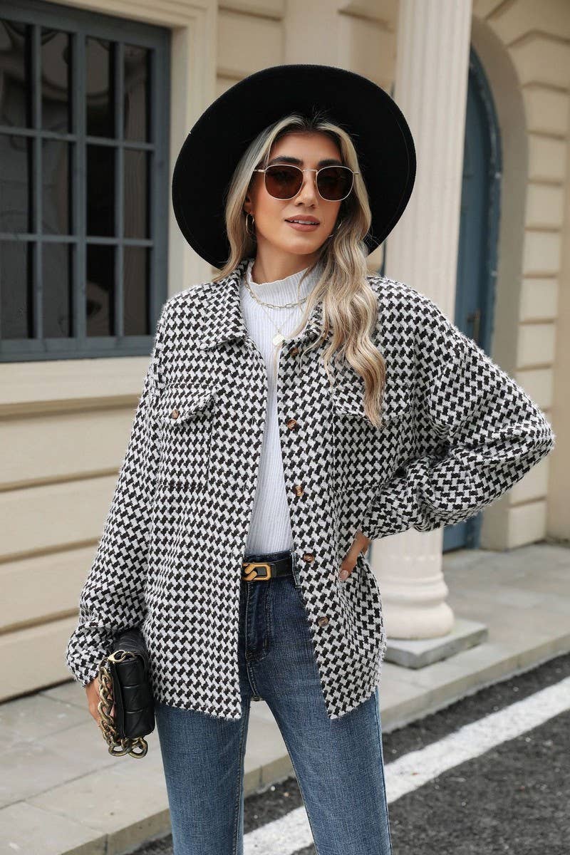 CWOCO0873_LAPEL PLAID POCKET LONG SLEEVE CARDIGAN COAT