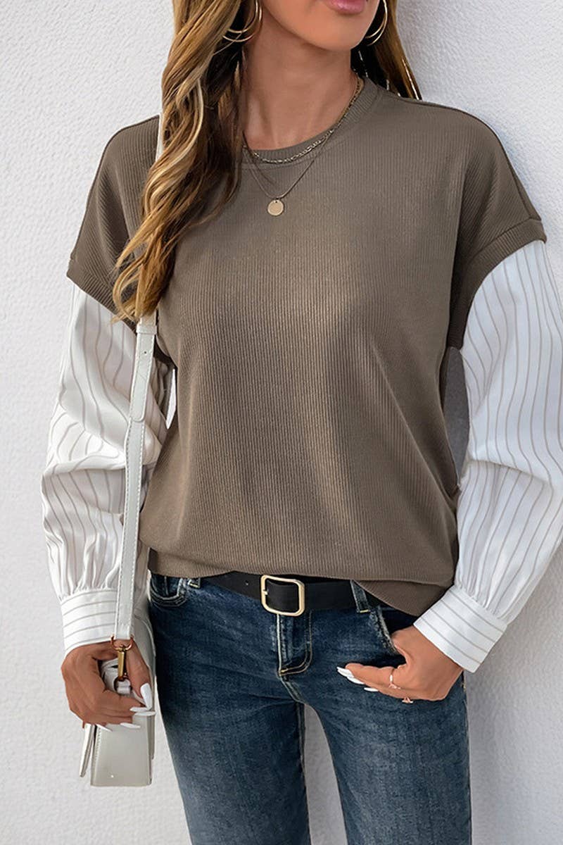 CWTBLL3737_CASUAL LONG-SLEEVED FAKE TWO-PIECE SWEATSHIRT