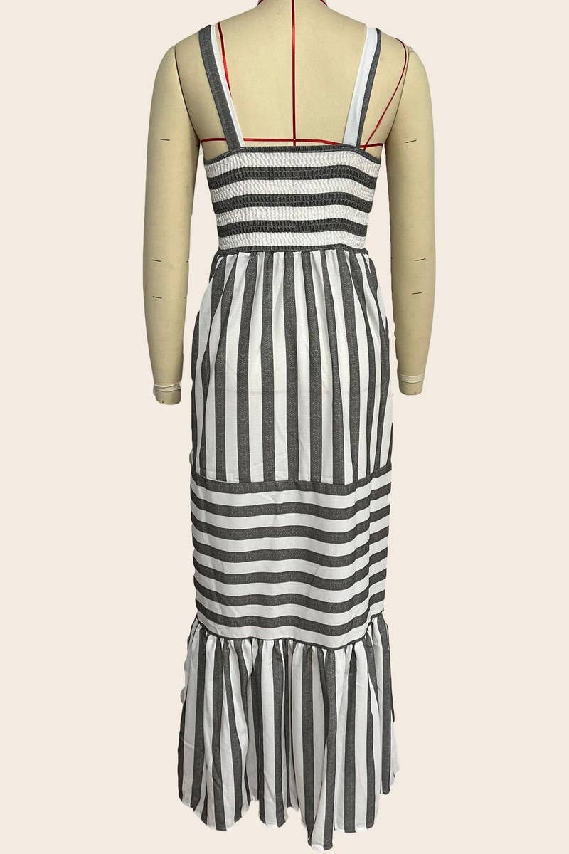 CWDMD2867_STRIPED PRINT FRESH SUSPENDER DRESS