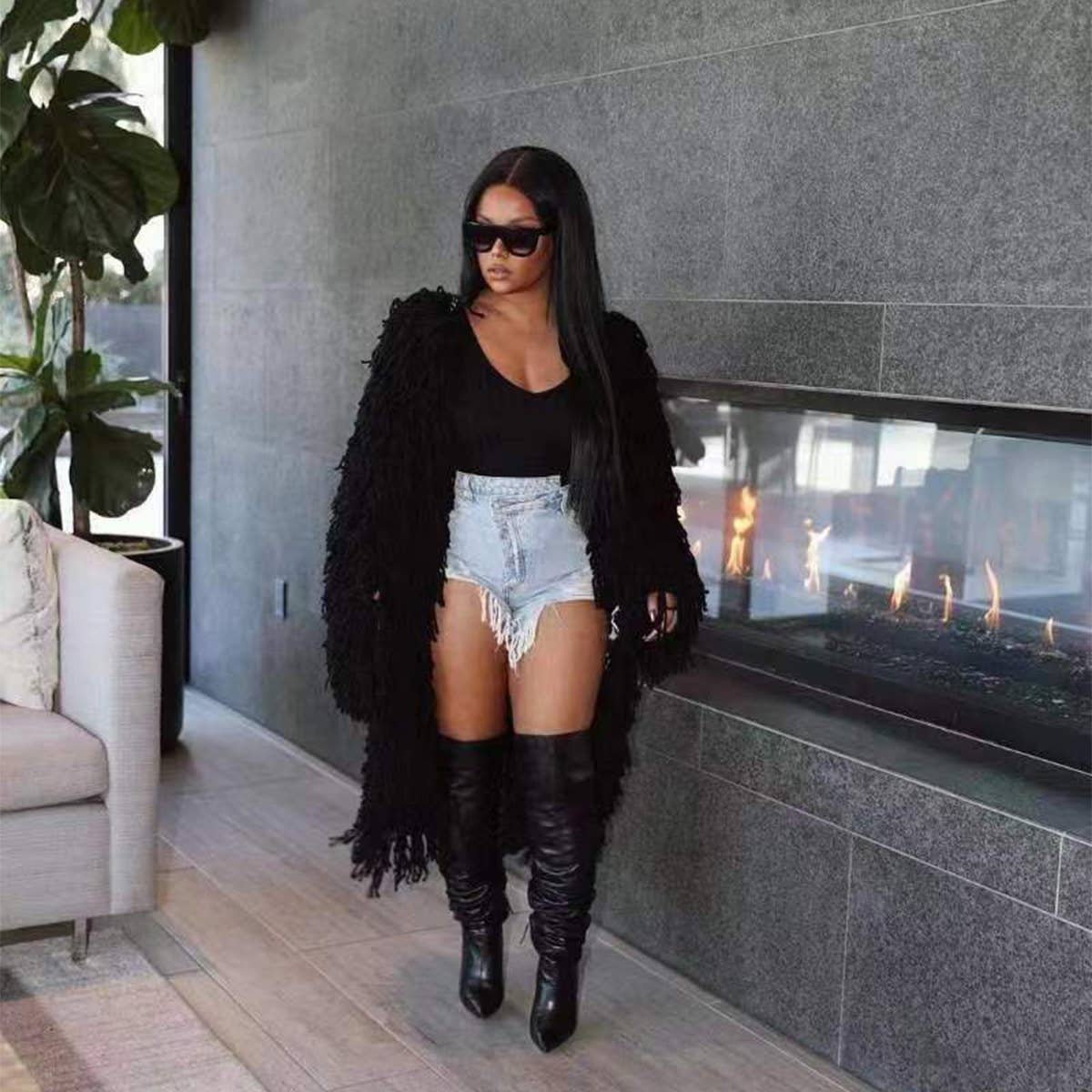 WOMEN FASHION HOLLOWED OUT TASSEL CARDIGAN