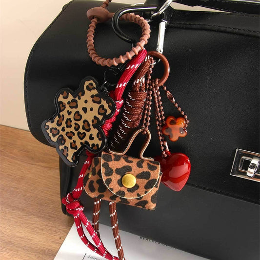 Leopard Mini Bear Charm with Heart & Keychain