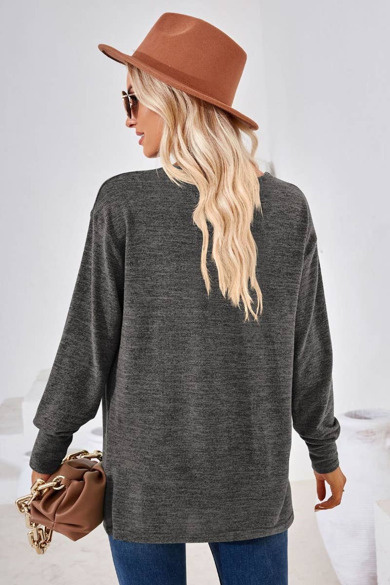 CWTBLL2685_AUTUMN V-NECK LONG SLEEVE SOLID COLOR TOP