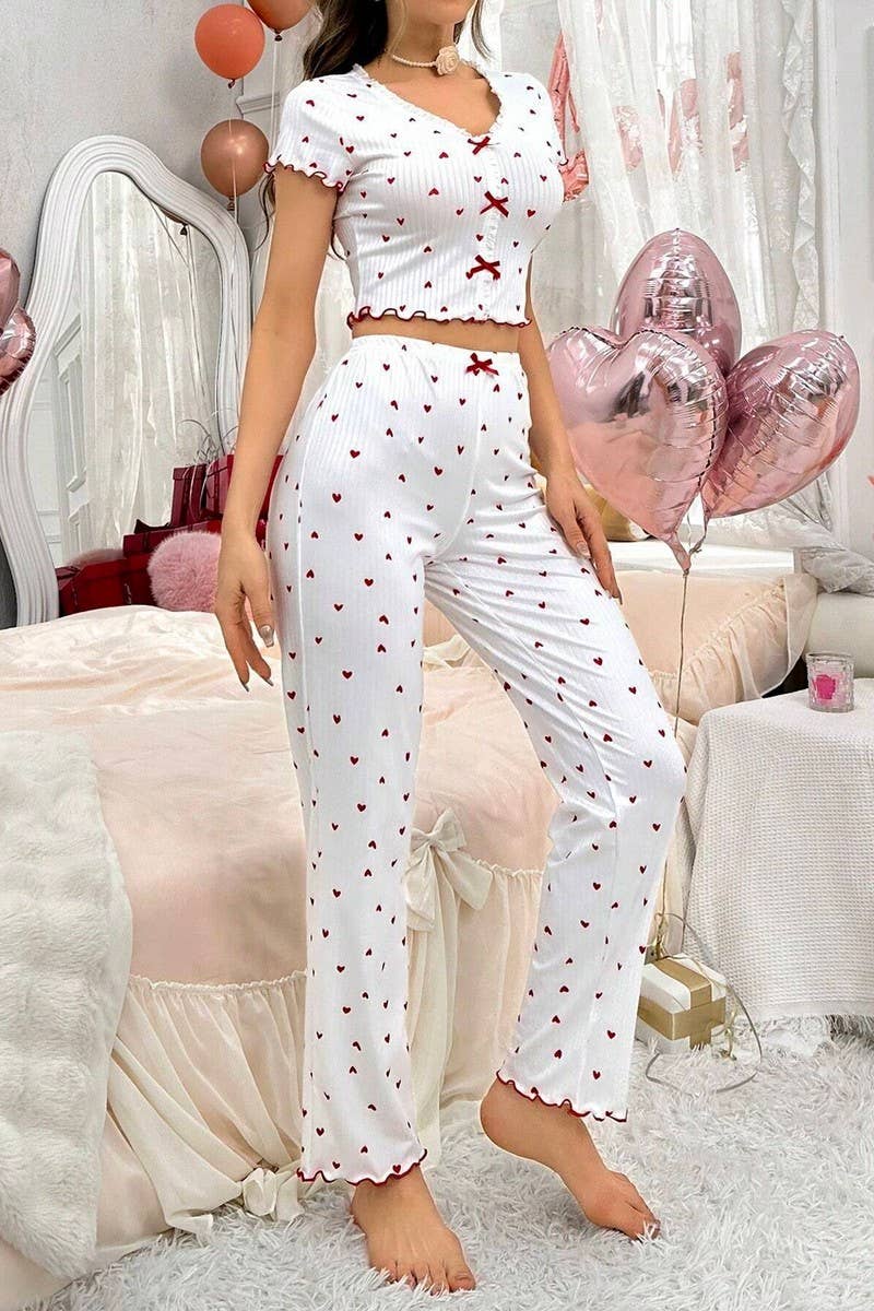 CWSPJ00470_HEART PRINT V NECK SHORT SLEEVE PAJAMA SET
