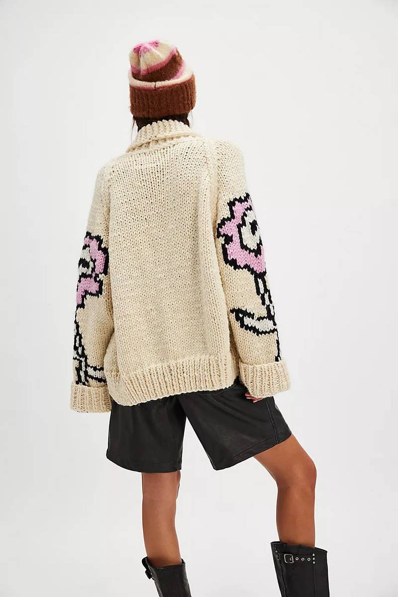 CWOSWL07745_2025 STREET PRINT COLLARED KNIT CARDIGAN SWEATER
