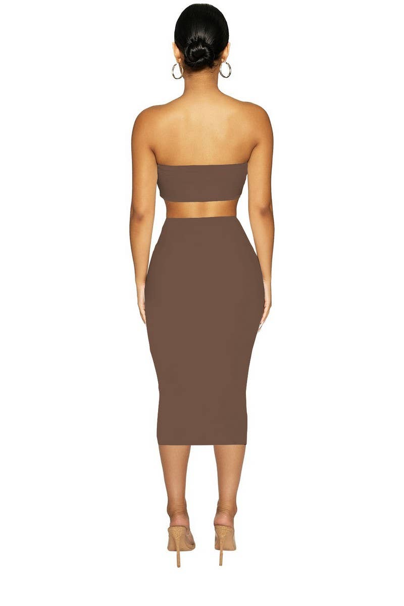 CWSS1098_NAVEL-BARING TUBE TOP TIGHT SKIRT TWO-PIECE SET