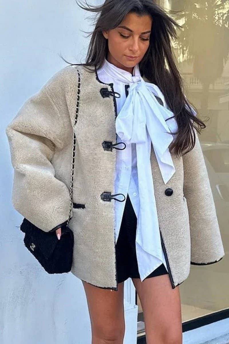 CWOCO1070_SINGLE BREASTED CREWNECK FUR-PROOF JACKET