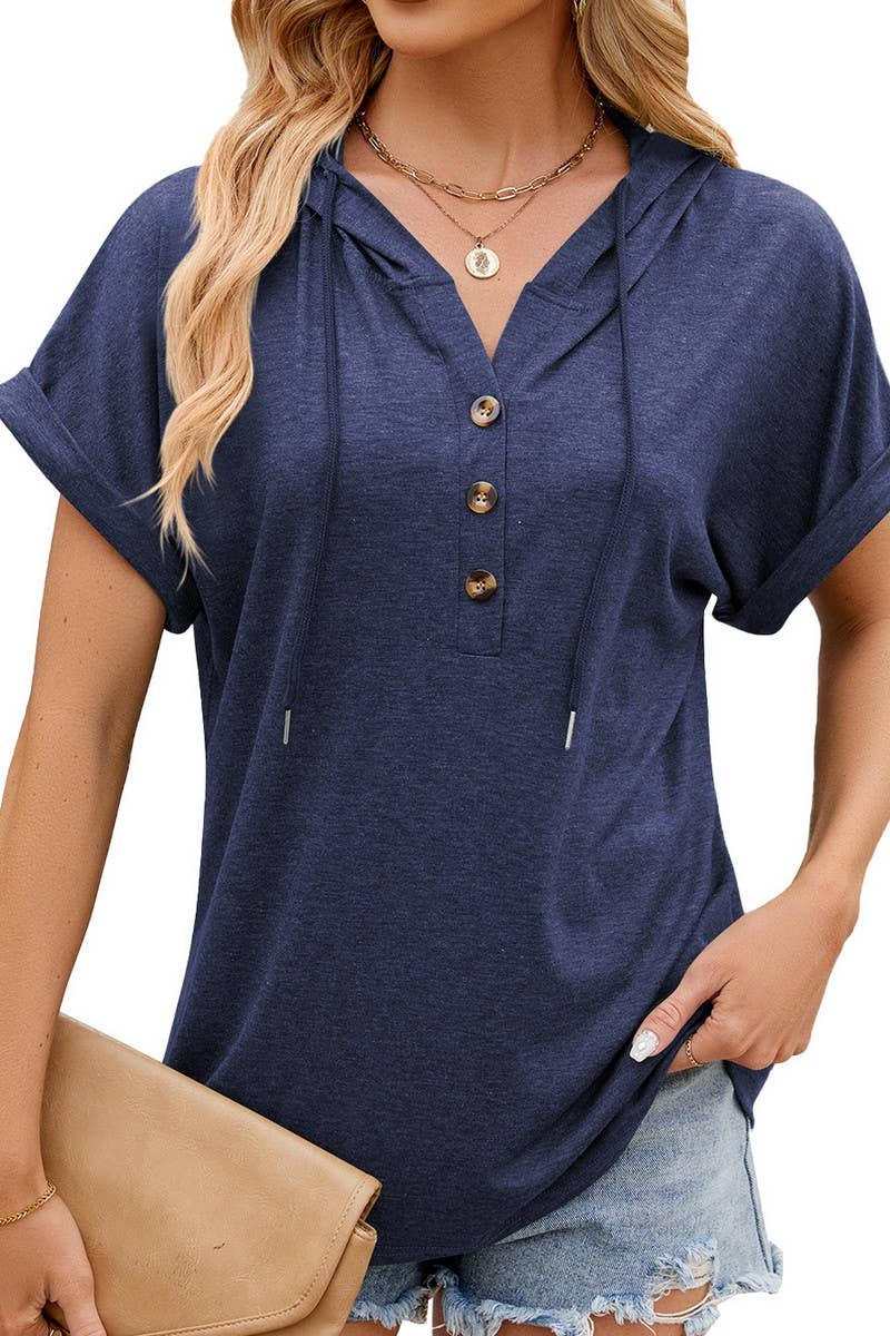 DRAWSTRING BUTTON SOLID COLOR LOOSE HOODIE_CWOHOS0012