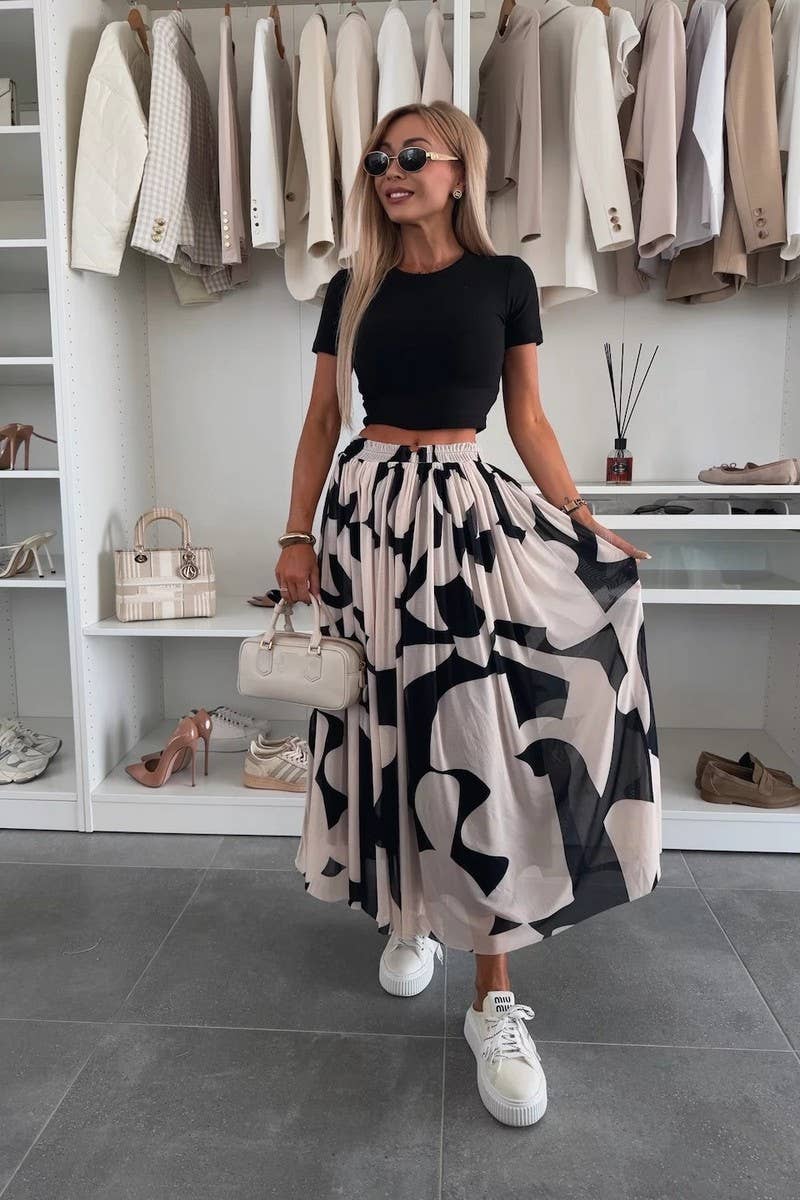 CWBLS0568_SUMMER WAIST WIDE SWING CASUAL SKIRT