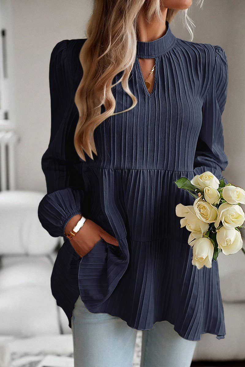 CWTBLL2768_HALF TURTLENECK WAVY LONG SLEEVE TOP