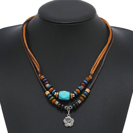 VINTAGE MULTI-LAYER TURQUOISE FLOWER NECKLACE