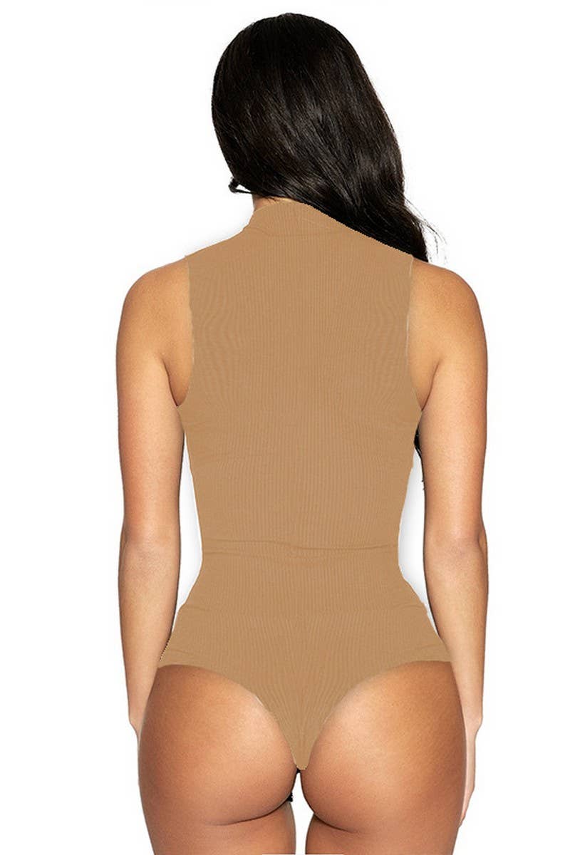 CWSBSSL0110_SLIM FIT COTTON RIBBED MOCK NECK TANK BODYSUIT