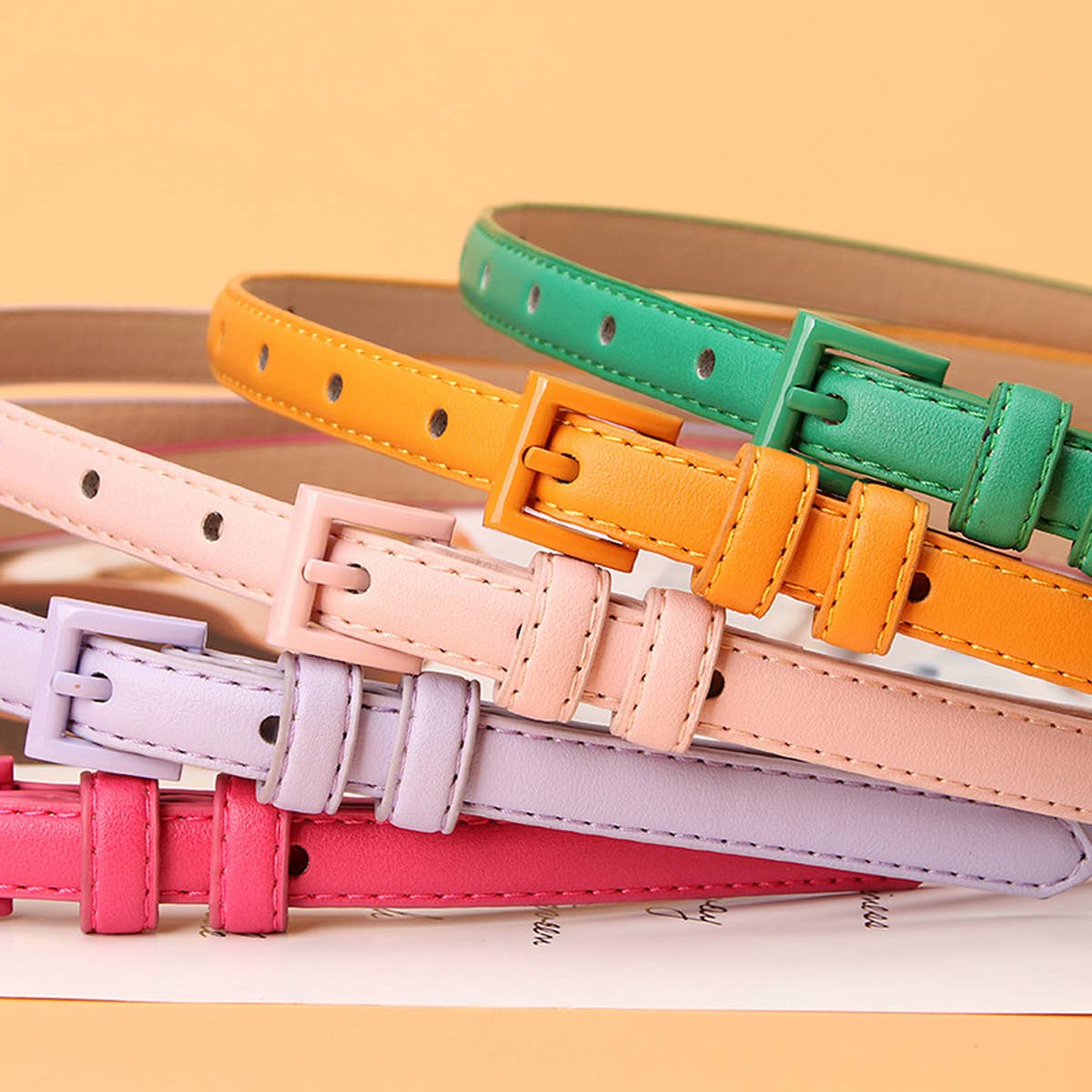 CWABE0907_WOMEN'S SMALL SQUARE BUCKLE THIN BELT