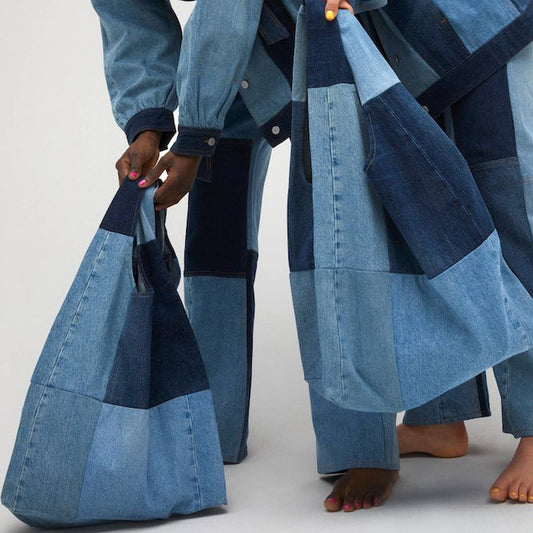 SPLICED WASHE LARGE-CAPACITY DENIM BAG SHOPPING BAG_CWAB1934