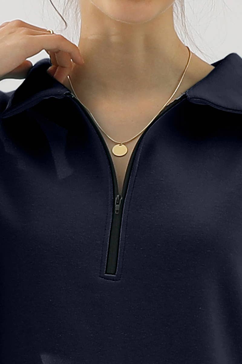 CWOHOL431_Zip Neck Lightweight Pullover Sweatshirt