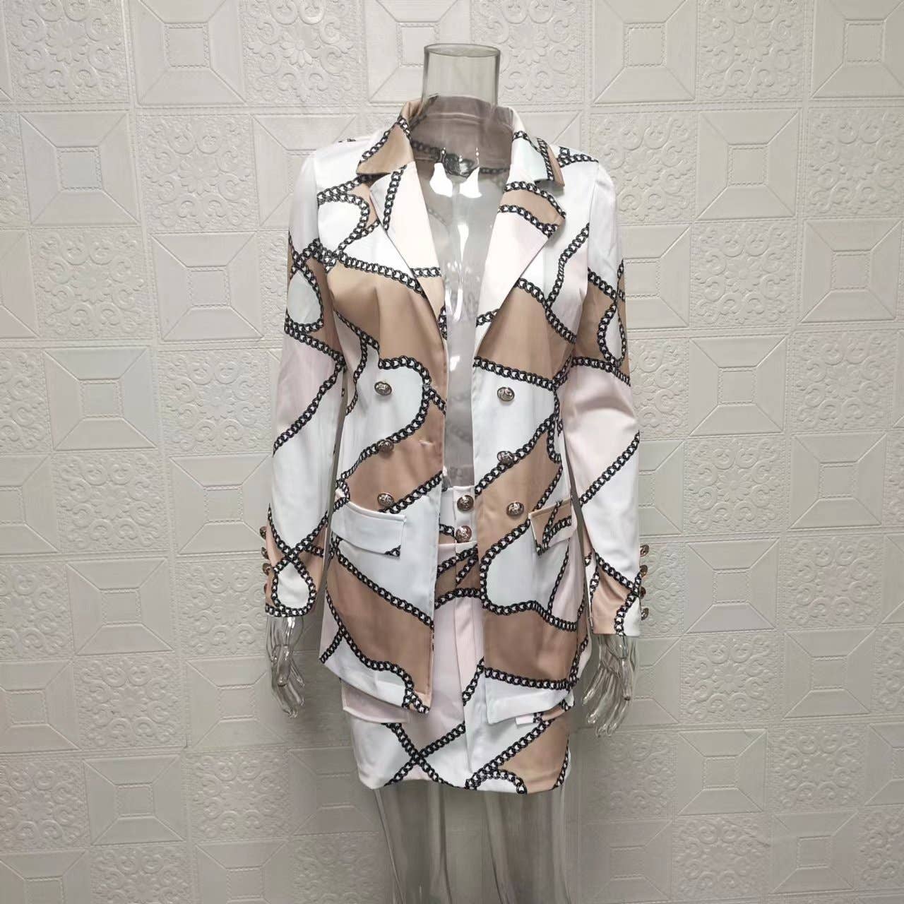 Fashionable printed puffed-sleeve suit jacket