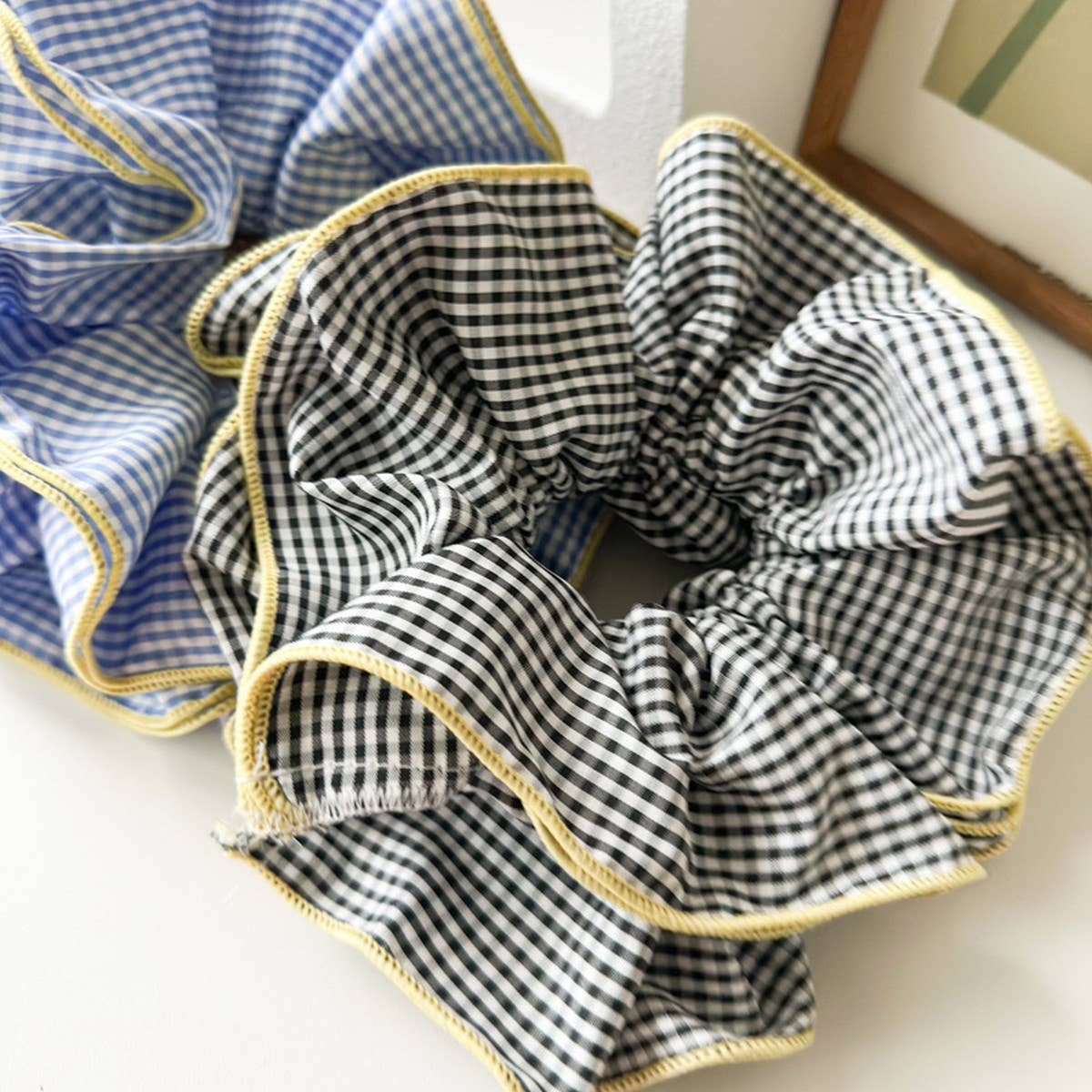 NICHE RETRO PLAID RUFFLED HAIR RING HAIR ROPE_CWAHA1352