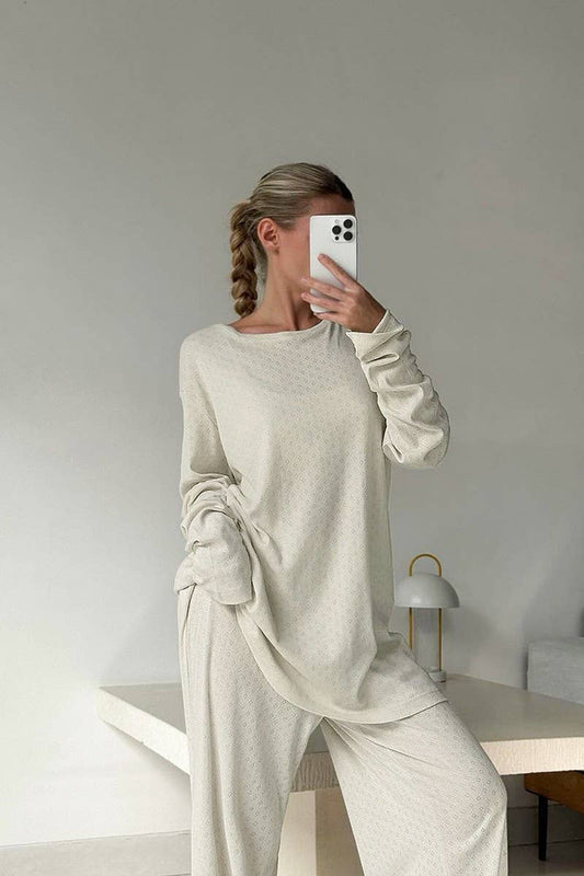 CWSPJ0178_KNITTED JACQUARD PAJAMAS AND HOMEWEAR SET