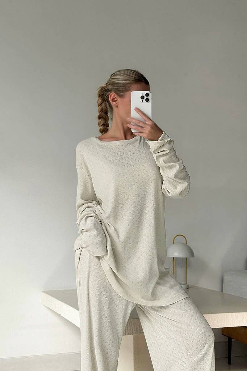 CWSPJ0352_KNITTED JACQUARD LOOSE COMFORTABLE PAJAMA SET