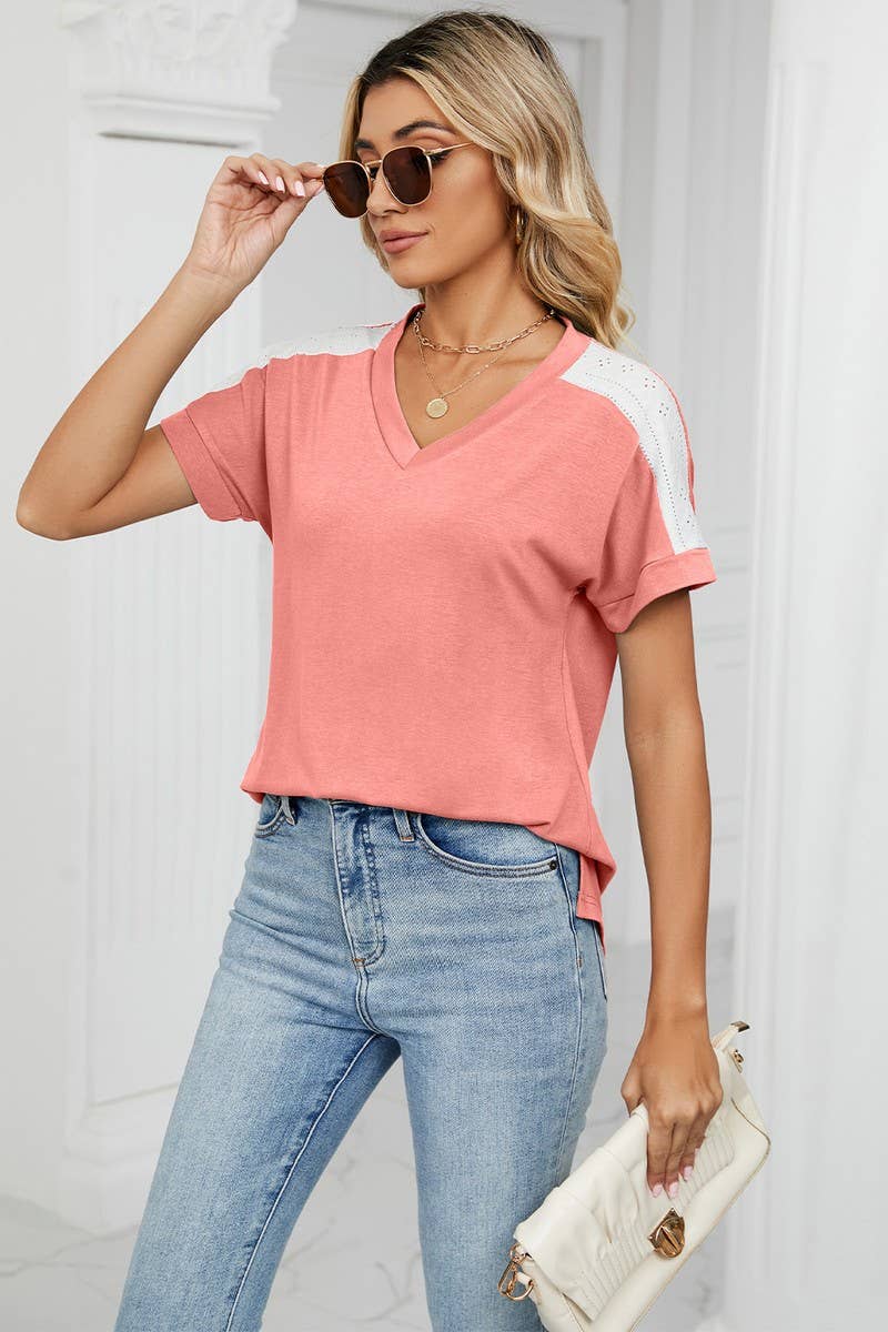 CWTTS0757_V-Neck Shirt Sleeve Top