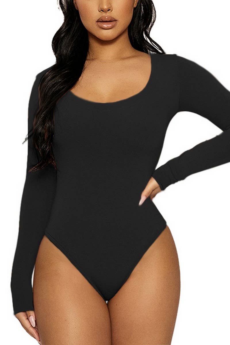 CWSBSL0156_SLIM FIT U-NECK LONG SLEEVE BODYSUIT