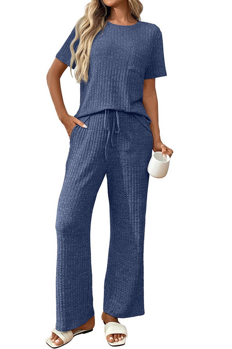 CWSPJ00462_SOLID RIBBED SHORT SLEEVE PAJAMA SET