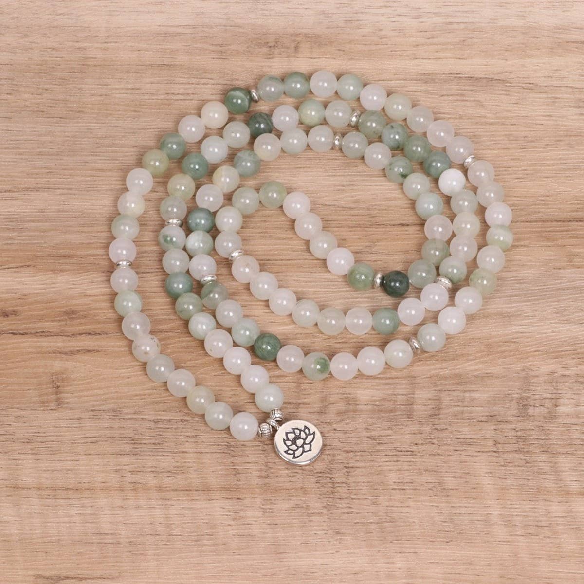 GREEN 108 BEADED BRACELETS WITH STRETCHY BANDS
