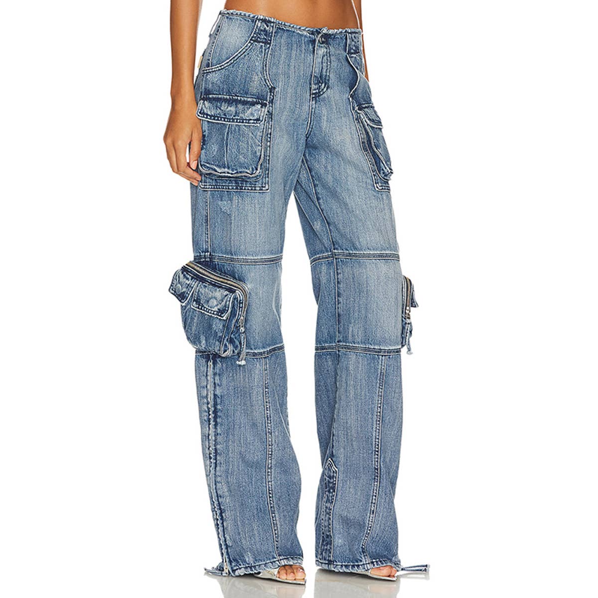 MID RISE STRAIGHT MULTI POCKET DESIGN CASUAL JEANS