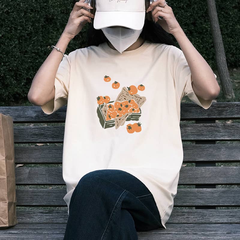 CWTTS0959_TOMATO PRINT CASUAL LOOSE SHORT SLEEVE T SHIRT