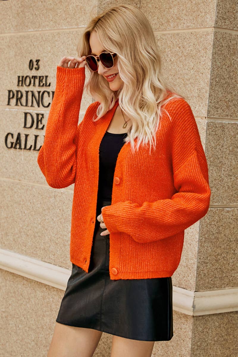 CWOSWL6802_VERSATILE LONG-SLEEVED KNITTED V-NECK SWEATER JAC