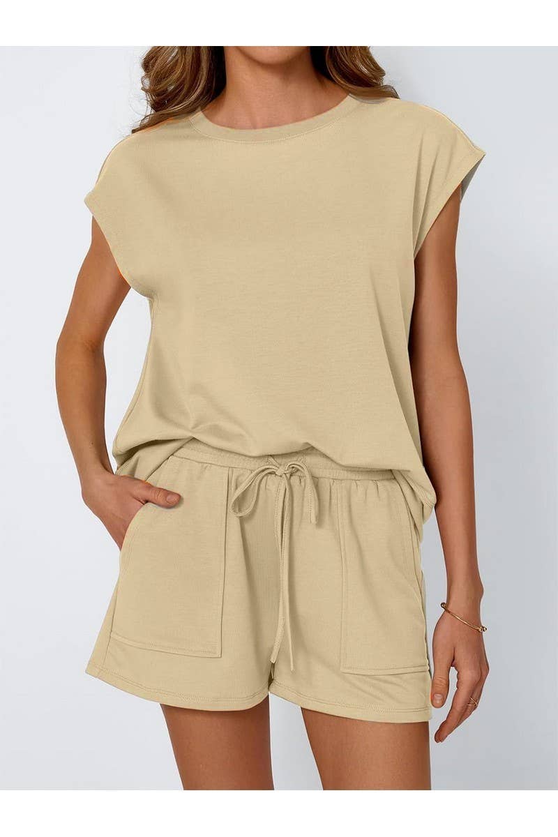 CWSTB00487_2025 SPRING SUMMER WOMEN 2 PIECE SET SHORT SLEEVE