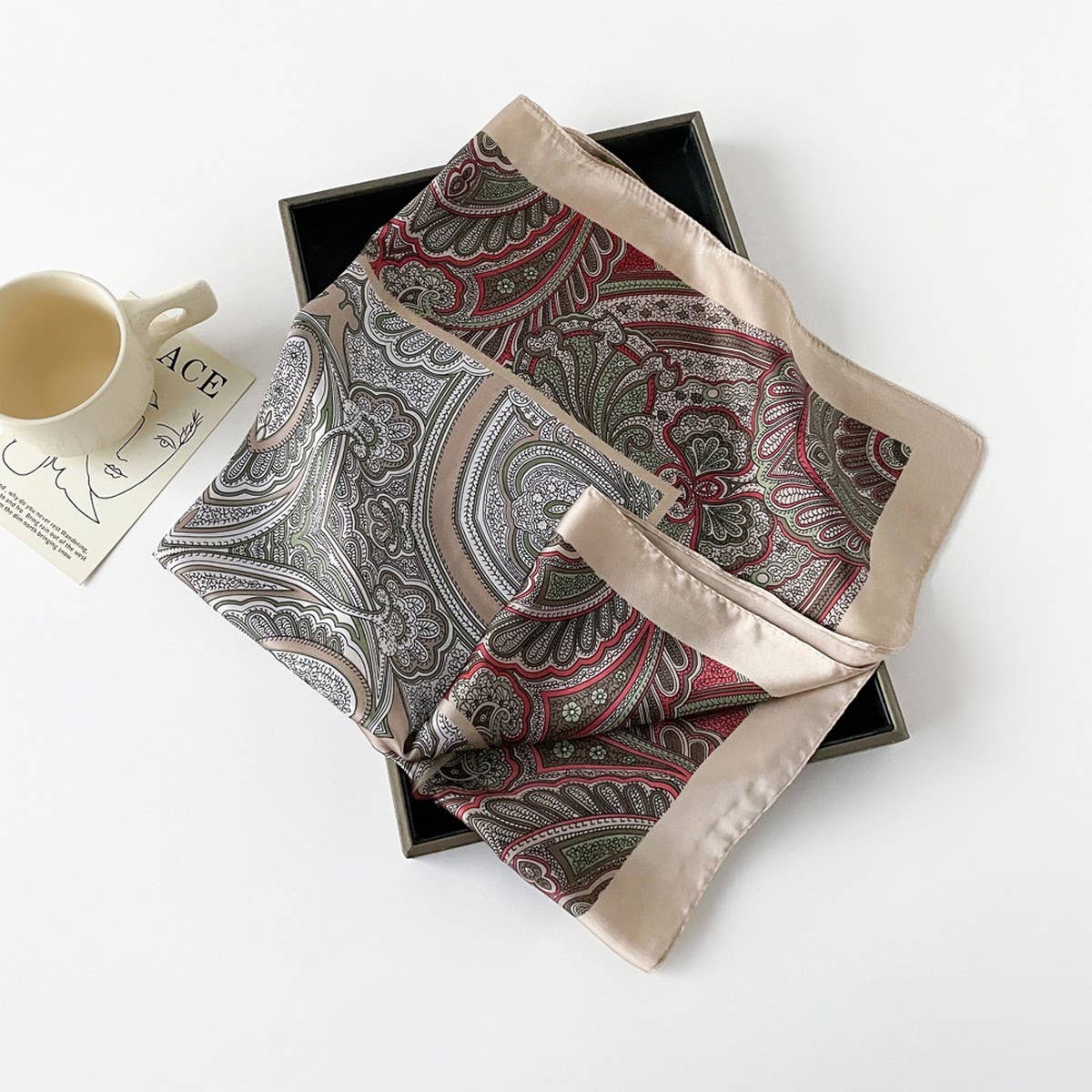 Letter Print Satin Square Scarf for Women