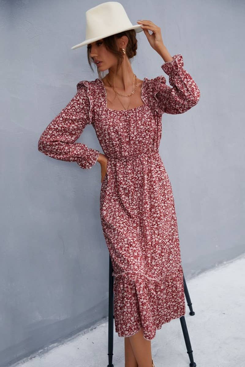 CWDSD2751_Sweetheart Neck Long Sleeve Print Dresses