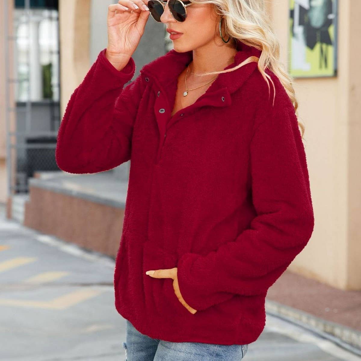 Crew-neck long-sleeved pullover fleece hoodie