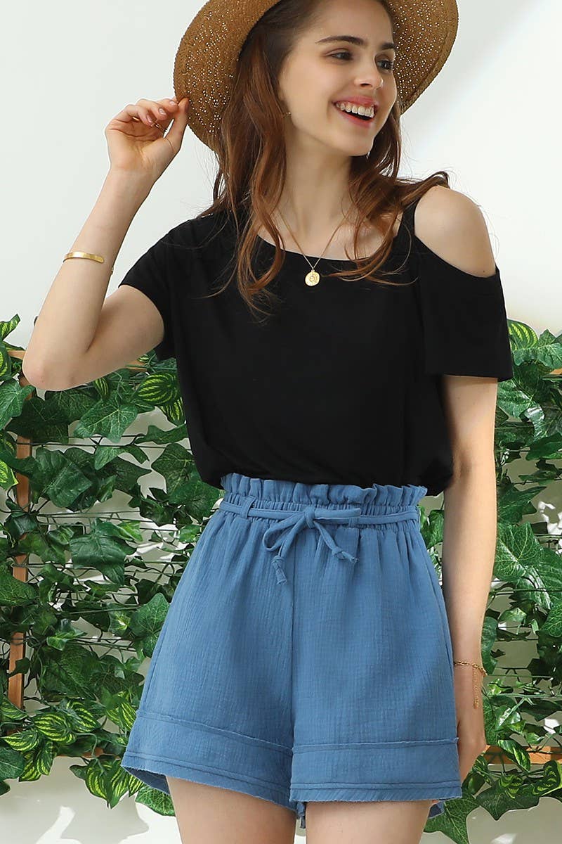 CWBSP153_HIGH WAIST VINTAGE COTTON PANTS WITH RAW CUT