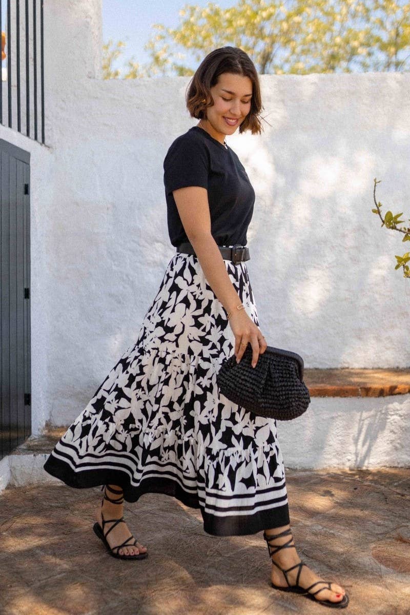 CWBLS0673_BOTANICAL PRINT FLOWY VACATION MAXI SKIRT