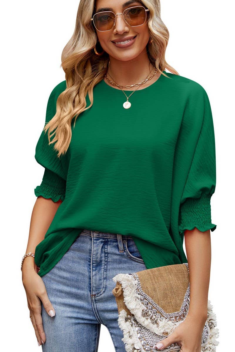 CWTBLL3199_LOOSE LARGE SIZE ROUND NECK SOLID COLOR TOP