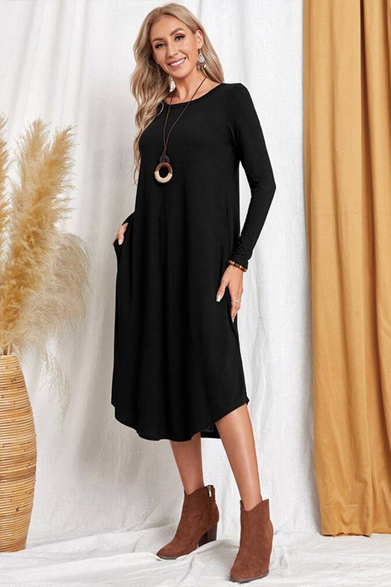 CWDMD3948_SOLID COLOR CASUAL LONG SLEEVE LONG DRESS