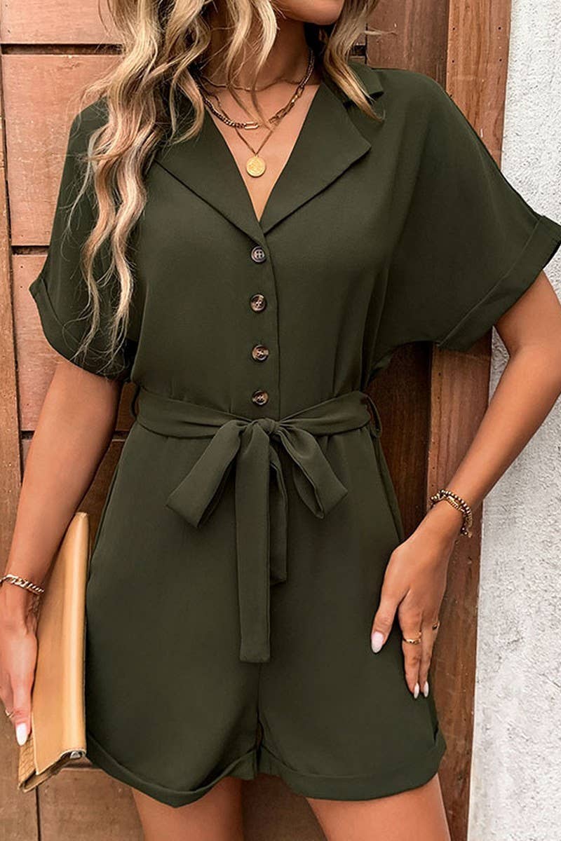 CWSJS0869_LAPEL SHORT SLEEVE CASUAL WIDE LEG JUMPSUIT