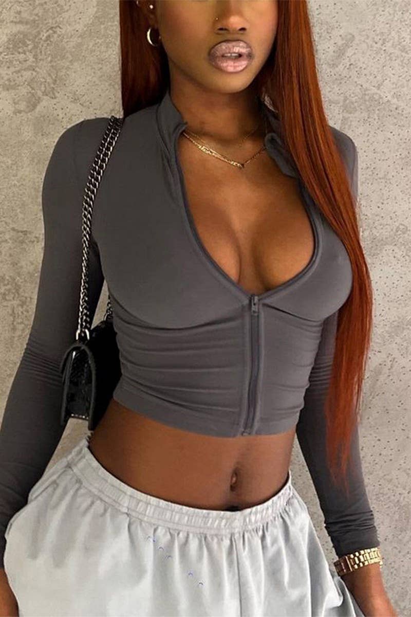 CWTBLL3606_SOLID COLOR ZIPPER LONG SLEEVE SPORTS COAT